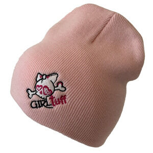 Girl Tuff Beanie Ski Cap Hat Pink Embroidered Skull Logo Winter Snow Gorpcore